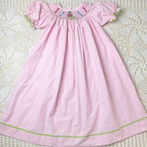 Curls and Twirls Girls 6 Years Pink Gingham Bookworm School Smocked Bishop Dress